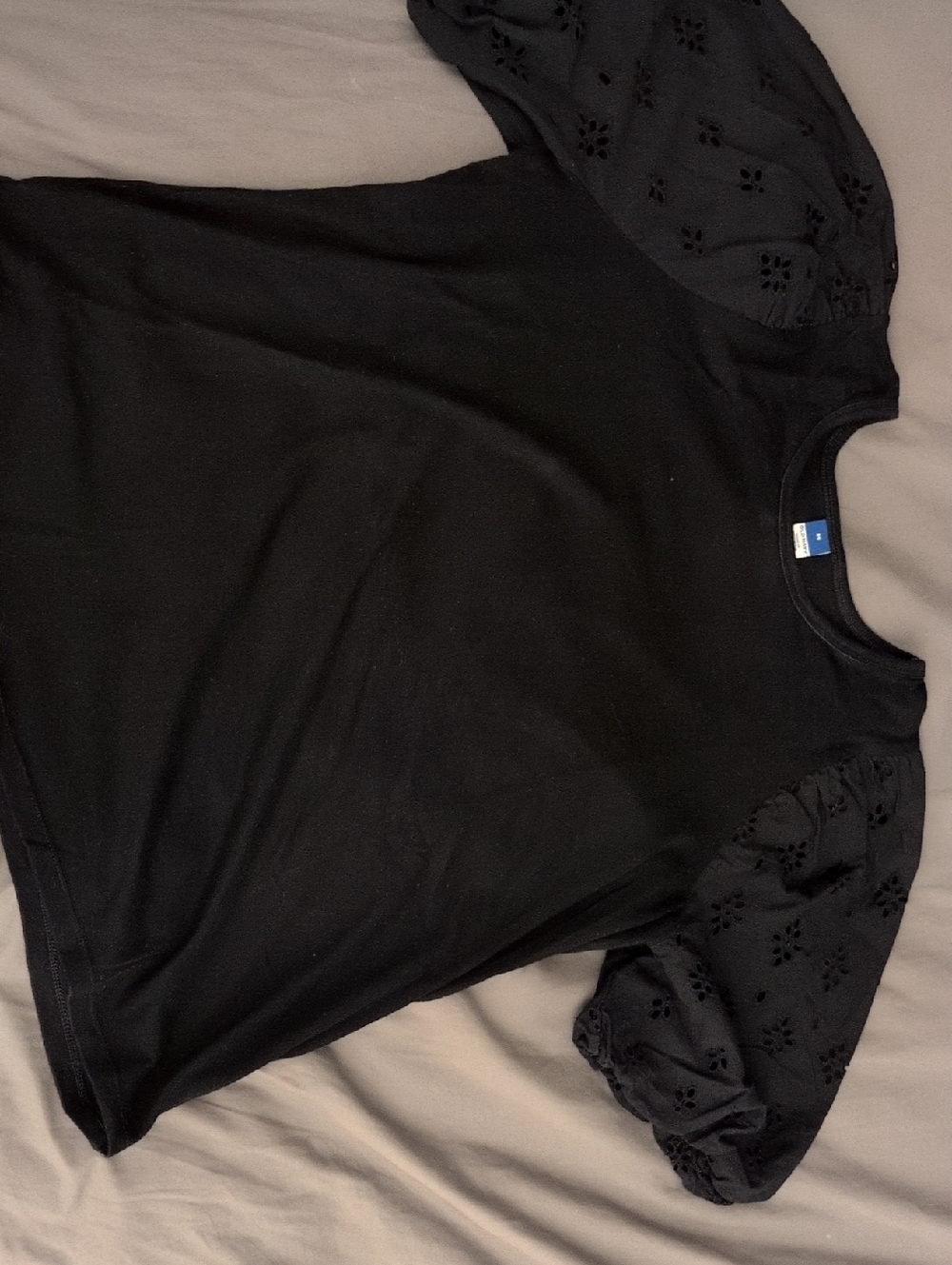 Black Eyelet Puff Sleeve Top Old Navy M
